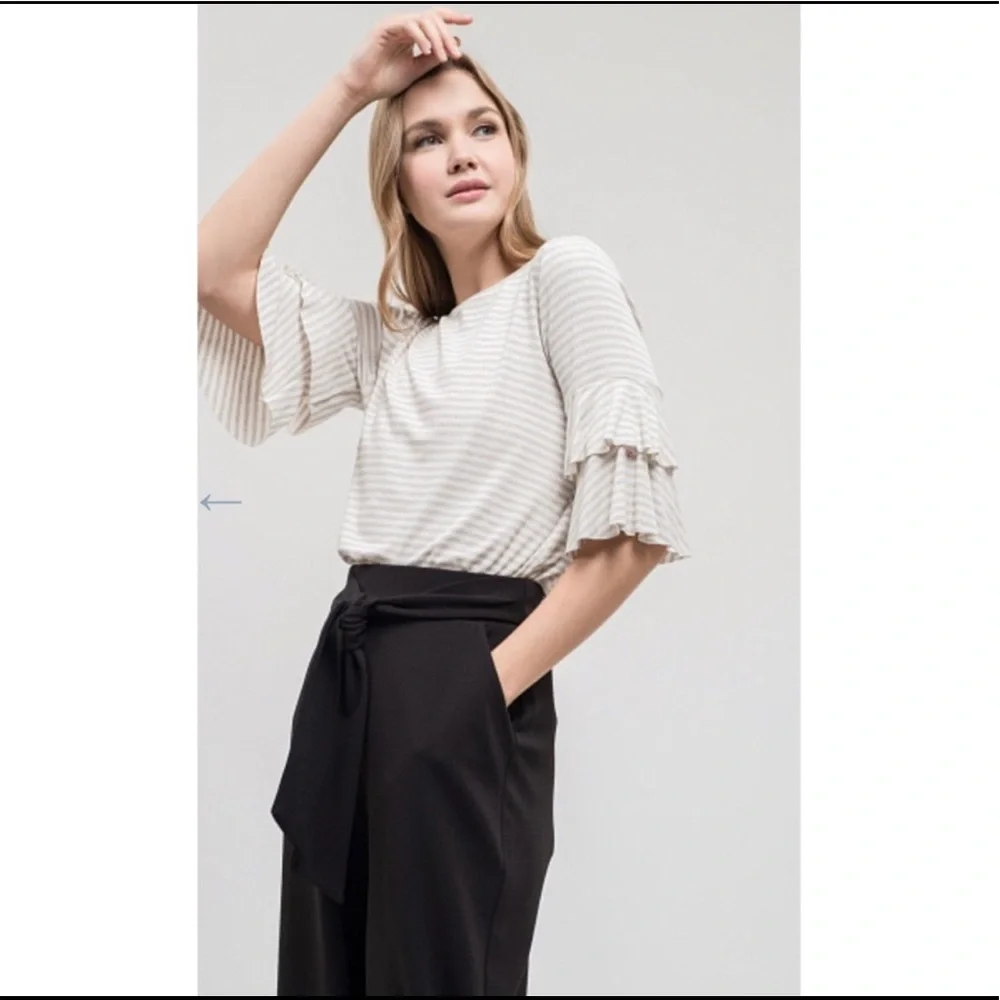 Striped Ruffle Sleeves Top - Picture 3 of 3